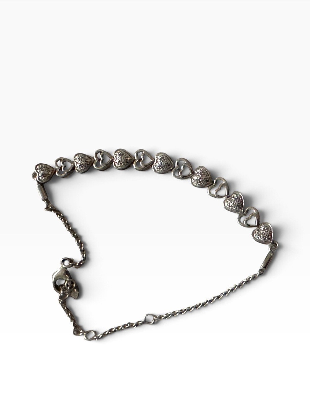925 Sterling Silver w/ Art Deco Pave Heart Setting Adjustable Chain Bracelet - Picture 3 of 5